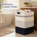 Laundry Hamper, Cotton Rope Laundry Basket with Leather Handles, 21.1-Gallon/80 L Large Clothes Hampers for Laundry, Woven Laundry Baskets for Blankets, Clothing, Bedroom, Living Room, Nursery - Image 2