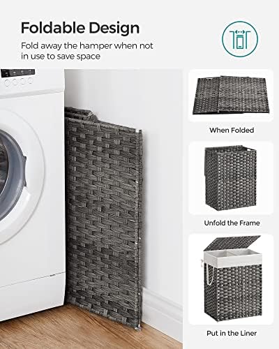 SONGMICS Laundry Hamper with Lid, 90L Double Wicker Basket, 6 Mesh Bags - Image 7