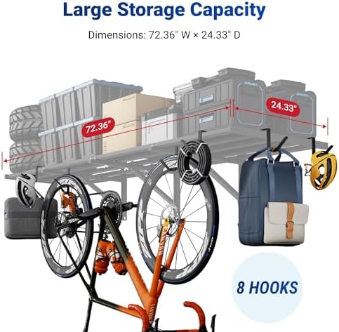 FLEXIMOUNTS 2-Pack 2x6ft Garage Wall Shelving with 8 Hooks, 1200lbs, Black - Image 4