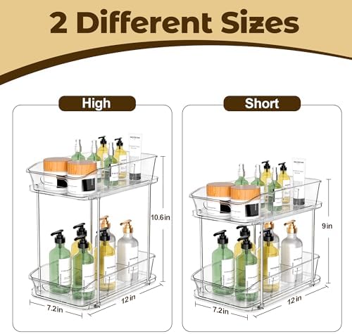 incostar 2 Tier Pull-Out Storage Organizer for Bathroom and Kitchen, Under Sink Organizer with Dividers, Ideal for Organizing Cupboard,Bathroom Vanities,Cabinet, Slide-Out Clear Storage, 4 Pack - Image 2