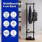 Coat Rack,Freestanding Hall Tree for Entryway Home Bedroom Office,Sturdy Wooden Coat Hanger Stand for Clothes Jacket Hats Bags(Black) - Image 3