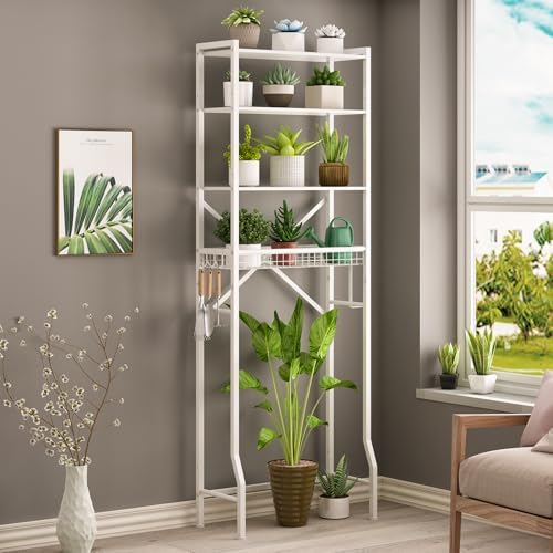 Over-The-Toilet Storage Shelf, 4-Tier Bathroom Organizers and Storage with Wooden Shelf, Freestanding Bathroom Storage Shelves Above Toilet for Laundry & Space Saver, White - Image 7