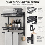 CAXIMSY Towel Rack for Bathroom with 3 Tier Shelf Double Bar Hook (Black) - Image 4