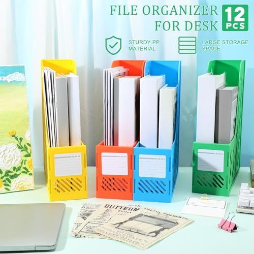 Glenmal 12 Pack Magazine File Holder Organizers Vertical Desk, Colorful - Image 2