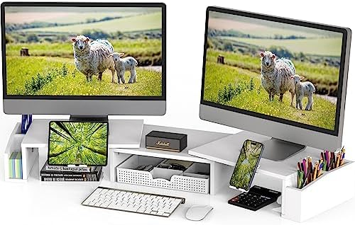 Simple Houseware Desk Dual Monitor Stand Riser with Drawer, White by SimpleHouseware