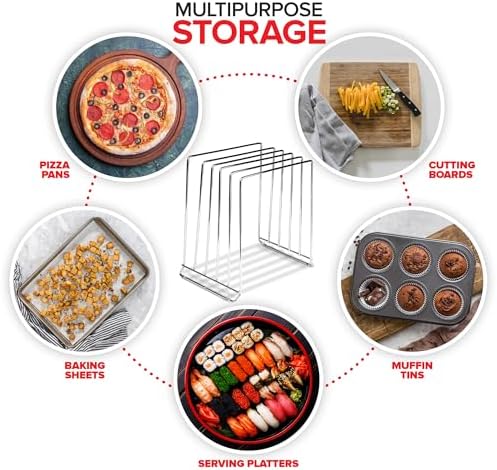 Stock Your Home Chrome (2 Pack) Extra Tall Steel Baking Pan Organizer Rack for Cabinet Storage or Kitchen Counter, Cookie Baking Sheet Organizer with Dividers, Muffin Tin and Cutting Board Holder - Image 4