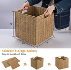 Vagusicc Wicker Storage Basket, Set of 2 Hand-Woven Storage Baskets for Shelves with Handles Foldable Cube Storage Baskets Bins, 9 inch Wicker Baskets for Pantry Bedroom Organizer &Decor, Natural - Image 2
