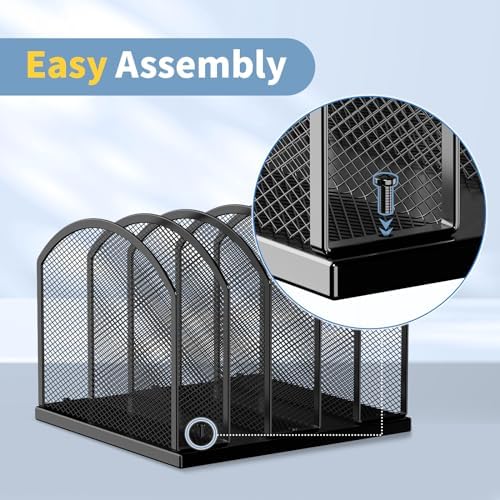 2 Pack Gawerk 5-Section Vertical Desktop Organizer, 5-Section Mesh File Folder Stand Sorter for Office Home Classroom Organization, Black - Image 4