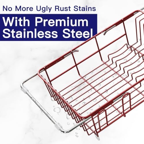 MAJALiS Red Expandable Dish Drying Rack Over Sink with Anti-Slip Grip - Image 5