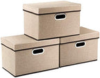 PRANDOM Collapsible Storage Cubes with Lids [3-Pack] Jute Fabric Foldable Storage Boxes Organizer Containers Baskets Bins with Cover for Home Bedroom Closet Office Nursery (14.9x9.8x9.8) by Prandom