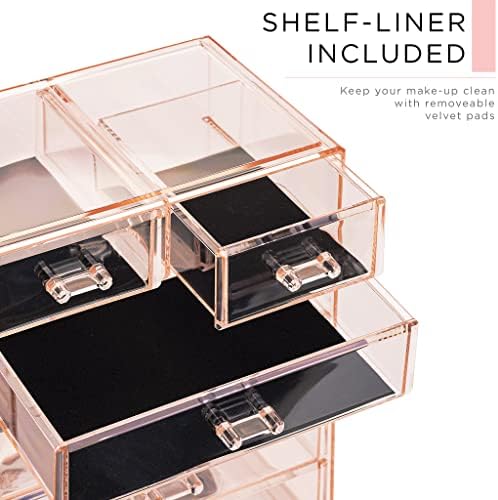 Sorbus Makeup Organizer, 6-Drawer Acrylic 2-Piece Set (Pink) - Image 6