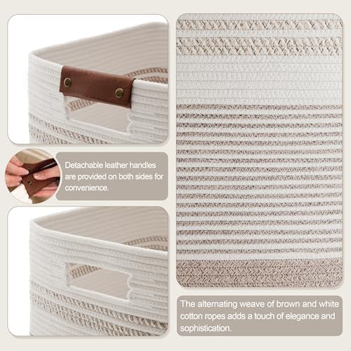 85L Tall Woven Laundry Basket Hamper with Leather Handles,Brown​ - Image 5
