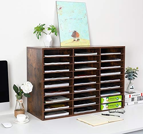 EasyPAG 27 Compartments Wooden Literature Organizer with Adjustable Shelves, 13500 Sheets Capacity Paper Organizer, Classroom Mailbox and Mail Sorter for Teachers and Office, Archaize - Image 4