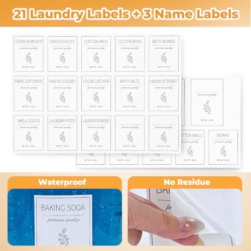 Acrylic Laundry Pod Containers and Dryer Sheet Holder & Glass Laundry Detergent Dispenser with Handle, Labels, and Spoons, for Laundry Room Organization and Storage (4 Pack, Wood Brown) - Image 7