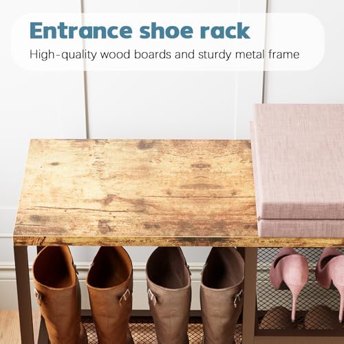 Shoe Rack Bench for Entryway 3-Tier, Free Standing Shoe Racks with Seat Cushion, Narrow Shoe Storage Shelf with Boot Organizer, Shoe Rack for Small Spacesh with Wood Bench (Brown+Brown) - Image 6