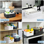Soddeph Plastic Storage Baskets for Cabinets, Household Pantry Organization with Handle,Organizer Bins for Room,Bathrooms,Under-Sink,Kitchen (White, L-3PACK) - Image 5