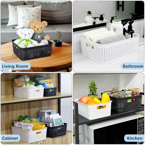 Soddeph Plastic Storage Baskets for Cabinets, Household Pantry Organization with Handle,Organizer Bins for Room,Bathrooms,Under-Sink,Kitchen (White, L-3PACK) - Image 5