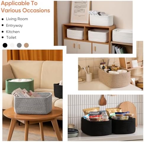 OIAHOMY 4 Pack 14.17 * 11.02 * 6.3IN Storage Baskets for Organizing Shelves, Woven Rope Baskets for Organizing Books, Clothes, Decorative Basket for Living Room, Nursery, Bedroom, Gift Basket, Grey - Image 5