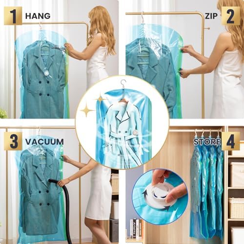 TAILI Hanging Vacuum Storage Bags for Clothes Space Saver 6 Combo Blue - Image 5