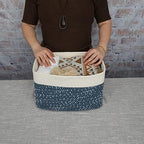 XUANGUO Woven Cotton Rope Storage Baskets 15x10x9.3" 3 Pack White and Blue - Image 3
