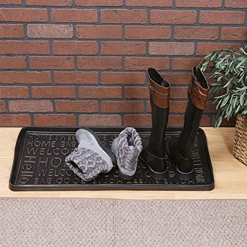 Art & Artifact Rubber Boot Tray Wet Shoe Tray for Entryway Indoor Outdoor Snow Boot Mat Extra Large Shoe Tray 32" x 16", Black, Hello Goodbye - Image 4