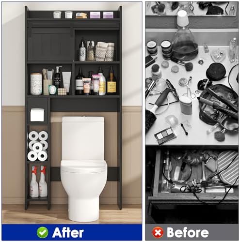 kepptory 30" W Over the Toilet Cabinet with Sliding Barn Door，Black - Image 5
