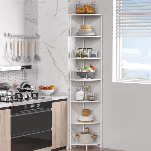 7 Tier Corner Shelf Stand, 64.7", Marble White by Greatseas