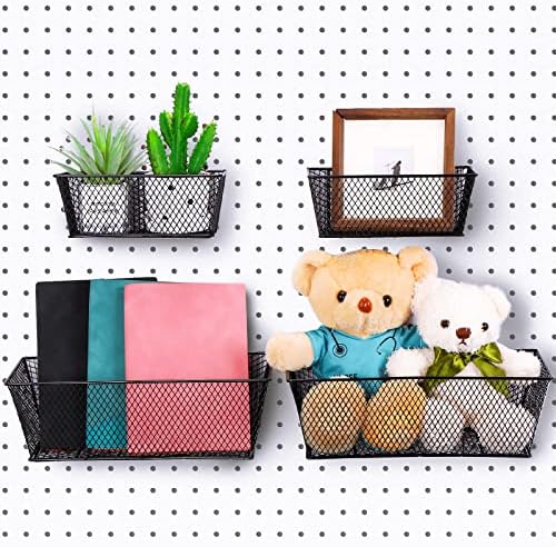 Sieral 4 Pcs Metal Pegboard Baskets Wire Organizer, Medium, Large, Black - Image 4