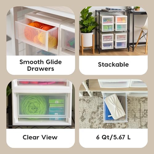 IRIS USA 8-Pack, 6 Qt. Small Stacking Drawer Storage Organizer, White - Image 4