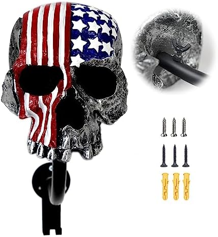 Motorcycle Accessories Helmet Holder Wall Mount,Colour Skull Motorcycle Helmet Rack with Hooks Helmet Hanger for Coats, Caps, Baseballs and Rugby Helmet by Tooyuart