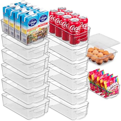 Oizeir Refrigerator Organizer Bins - Clear Plastic, Stackable, Narrow and Wide Bin Sizes, Egg Tray with Lid. Great Storage for Fridge, Cabinets, Countertops and Pantry. (Set of 12) by Oizeir