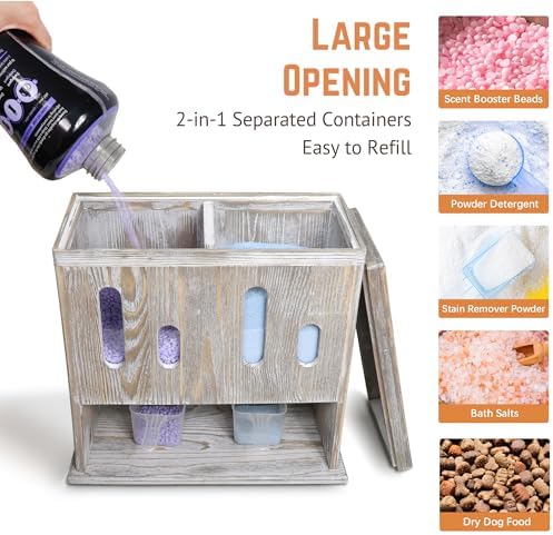Wooden Laundry Beads Dispenser, Besuerte Wall-Mounted Scent Bead Dispenser, 2-in-1 Powder Laundry Detergent Dispenser, Powder Detergent Dispenser For Laundry Room Organization And Storage, Rustic Grey - Image 4