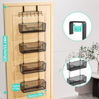 HapiRm Over The Door Organizer - Hanging Door Organizer with 4 Metal Large Capacity Baskets and Adjustable Coat Hook for Bathroom Bedroom Kitchen Pantry Closet Cabinet - Image 3