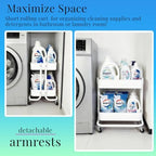2 Tier Cart with Wheels Under Desk Storage with Handle, Metal Rolling Pantry Cart for Kitchen White Small Rolling Basket for Laundry Room Bathroom, Utility Shelf Organizer for Small Space - Image 3