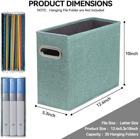 4 Packs Letter Size File Organizer, File Folders Organizer, Fabric Storage Box, Collapsible Paper Organizer with Metal Handle, Smooth PVC Rails, Only Box (Green) - Image 2
