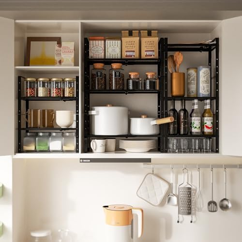 Multi-Functional Metal Shoe Rack,Expandable Adjustable Stackable Kitchen Organizer,Metal Shelf risers for cabinets, Kitchens and Closet, Bathroom(1Pack/Black/Medium) - Image 4