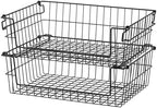 TRINITY Set of 2 19" Stackable Metal Wire Storage Baskets w Handles, Black by TRINITY