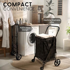 SereneLife Large Folding Utility Shopping Cart with Removable Liner – Heavy Duty, 360° Swivel Wheels, 110 lb Capacity, Portable for Groceries, Laundry, Luggage, and More (Black) - Image 6