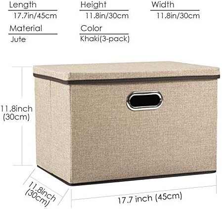 PRANDOM Large Collapsible Storage Bins with Lids [3-Pack] Jute Fabric Foldable Storage Boxes Organizer Containers Baskets Cube with Cover for Home Bedroom Closet Office Nursery (17.7x11.8x11.8) - Image 6