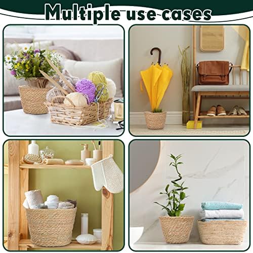 Mumufy 6 Pcs Seagrass Planter Basket Hand Woven Flower Pot Cover, Classic - Image 6