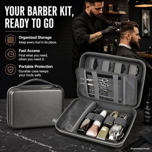 Boobowl Hard Travel Case for Hair Clippers, Hair Cutting Barber Supplies Organizer Bag, Trimmer Storage Holder for Ufree/for Wahl Men Razor Guard Grooming Kits -Box Only (Dark Grey) - Image 6