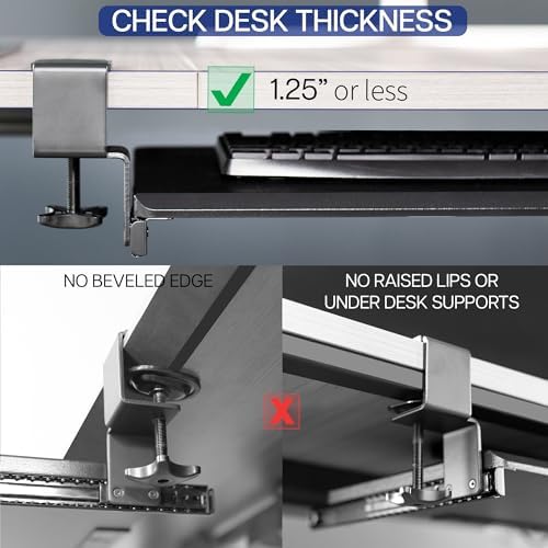 VIVO Black Clamp-on 27 x 11 in Keyboard Tray & Pencil Drawer, MOUNT-KB05-4D - Image 5
