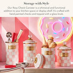 MACKENZIE-CHILDS Enamel Canister, Large, Pink-and-White Rosy Check - Image 2