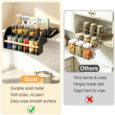 REALINN Pull Down Shelf for Upper Cabinets, 3 Tier Spice Rack, Black - Image 3