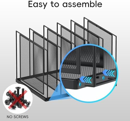 File Organizer for Desk, 5-Section Vertical File Sorter, Paper Holder Organizer Standing Metal File Folder for Office Home Classroom, Black 2 PACK - Image 4