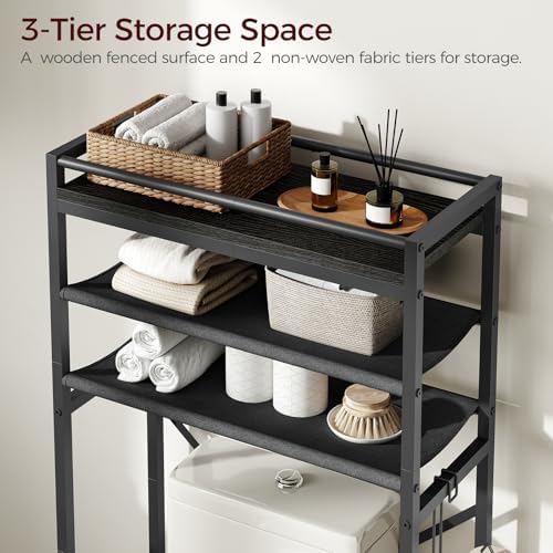 MAHANCRIS Over Toilet Storage, 3-Tier Bathroom Organizer Shelf with Toilet Paper Holder, Freestanding Space Saver Bathroom Shelves Above Toilet for Bathroom, Laundry Room, Black TSBK1201 - Image 3