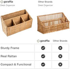 Rattan Desk Organizer – 4-Slot Letter Holder & Mail Organizer Countertop, 12.5"x6"x7.75" Wicker Mail Basket w/Metal Frame for Side Table, Boho Office Decor (White Wash) - Image 6