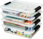 EOENVIVS 4 Pack Clear Storage Bins with Lids, Stackable A4 & US Letter File Box Organizers, Craft Storage Bins and Sensory Bins for Classroom, Kids Art Supplies, Documents and Projects, Black Latches by EasyCozyHomey