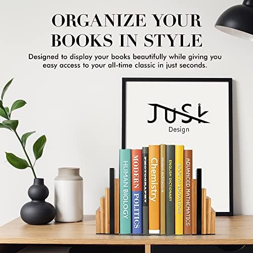 JUSK DESIGN Bamboo Book End/Book Organizer - Non-Skid Decorative Bookends for Office and Home - Book Holders for Shelves - Substantial Weight - Holds Heavy Books - Image 6