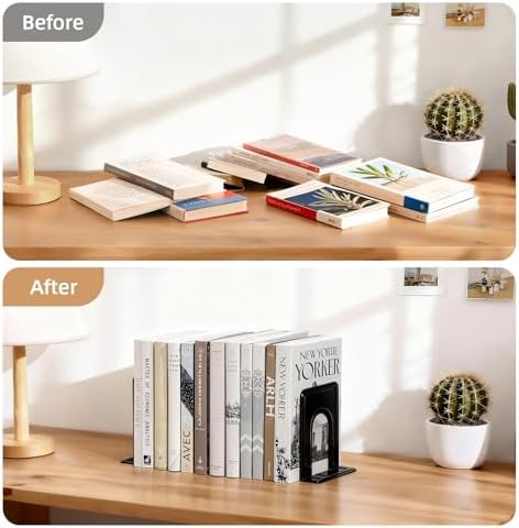 HappyHapi 14 Pairs Book Ends, Heavy Duty Bookends for Shelves, Black - Image 5